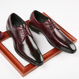Men's British Classic Dress Shoes Lace-up Genuine Cow Leather Office Wedding Party Derby Flats Mart Lion Wine Red 39 