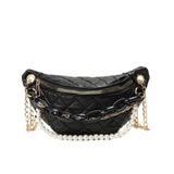 Women Waist Bag Casual Metal Chain Chest Bags Pu Leather Fanny Luxury Branded Shoulder Ladies Purse Mart Lion black  