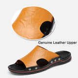 Genuine Leather Slippers Men's Slip on Casual Shoes Summer Breathable Outdoor Slides Beach Sandals Mart Lion   