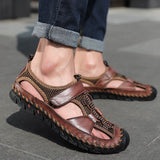 Men's Brand Genuine Leather Summer Casual Flat Sandals Roman Beach Footwear Sneakers Low Wedges Shoes Mart Lion   
