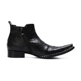 Real Crocodile Leather Men's Cowboy Ankle Boots Rivets Motorcycle Short Increase Height Party Dress Social MartLion   