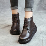 casual women's boots leather wild platform shoes waterproof women's  boots MartLion   