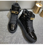 Men Embossed Crocodile High Top Sneakers Lock Lace Red Flats Real Leather Designer Boots Men‘s Casual Shoes MartLion