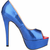 Women Pumps Heels Open Toe Platform Crocodile pattern Stiletto Party Dress Wedding Shoes MartLion   