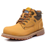 Genuine Leather Men's Military Boots Casual Work Shoes Brown Autumn Winter Handmade Army MartLion 8.5 Yellow No Fur 