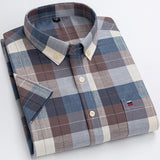 Men's Summer Casual Short Sleeve 100% Cotton Thin Oxford Shirt Single Patch Pocket Standard-fit Button-down Plaid Striped Mart Lion D503 41 