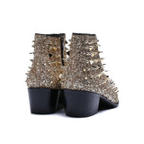 High Heels Studded Designer Genuine Leather Men's Ankle Boots Gold Rivets Short Party Wedding Dress MartLion   