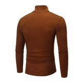 Autumn Winter Men's Solid Color Turtleneck T Shirts Slim Long Sleeve Black White Tops MartLion   