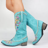 Mixed Color Knee-high Great Women Shoes Embroider Western Boots MartLion   