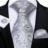 Gray Striped Paisley Silk Ties For Men's Wedding Accessories 8cm Neck Tie Pocket Square Cufflinks Gift MartLion SJT-7244  