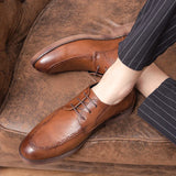 Men's Formal Dress Shoes Oxford PU Leather Lace-Up Pointed Toe British Style Brown Black MartLion Brown 11 