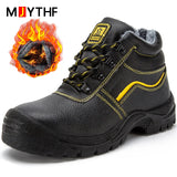 Indestructible Work Boots Plush Warm Winter Steel Toe Shoes Puncture-Proof Work Safety Industrial MartLion A020-Blackfur 44 