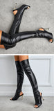 Spring Autumn Zip Metal Thin Heels Open Toe Leather Thigh High Over The Knee Boots Ladies Party Club Stripper Shoes Women Mart Lion   