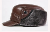 Winter Men's Leather Hat Thicken Leather Sheepskin Baseball Caps With Ears Warm Snapback Dad's Hats Sombrero De Cuero Del Hombre MartLion   