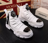 Men's Casual Ankle Boots Spring Autumn Flock Leather Metal Decoration Riding High Top Hip Hop Shoes MartLion WHITE 6.5 