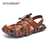 Summer Men's Sandals Slip-on Slippers Breathable Leather Beach Casual Shoes Mart Lion   