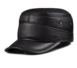 Winter Men's Genuine Leather Military Hat Ceiling Earmuffs Flat Hat Male Keep Warm Leisure 55-62 cm Adjustable Cow Skin MartLion black L 55 56CM 