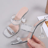 Elegant Square Toe Transparent Spike Heels Pumps Mesh Slippers Summer Women Gold Sandals Mules Party Shoe Mart Lion   