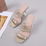 Elegant Square Toe Transparent Spike Heels Pumps Mesh Slippers Summer Women Gold Sandals Mules Party Shoe Mart Lion   