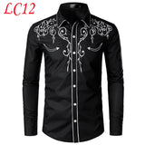 Stylish Western Cowboy Shirt Men's Brand Design Embroidery Slim Fit Casual Long Sleeve Wedding Party Mart Lion Black US Size S 