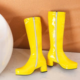 Women High Keen Boots Patent Leather Waterproof Knee High White Red Party Fetish Shoes Autumn Winter MartLion   