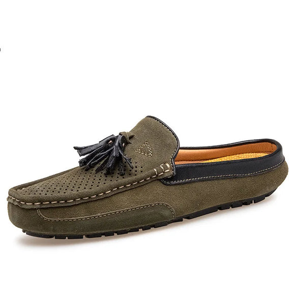 Summer Tassel Half Shoes Men's Lazy Suede Leather Slippers Loafers Green MartLion   