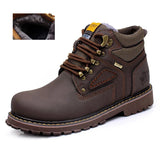Genuine Leather Men's Military Boots Casual Work Shoes Brown Autumn Winter Handmade Army MartLion 6.5 Dark Brown with Fur 