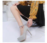 Wedding Shoes Women High Heels Pumps Bride Platform Super High Heel 12cm Black Silver MartLion   