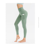 High Waist Solid Women's Yoga Pants Elastic Running Sport Leggings Fitness Training Pocket Hip Up Gym Clothing Sport Srunch Mart Lion   