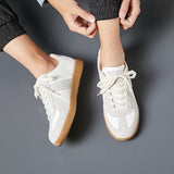 Men's Sneakers Lace Up Sports Shoes Walking Faux Nubuck Vucanize White Black Non-slip Mart Lion   