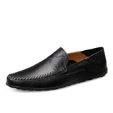 Spring Summer Men's Breathable Casual Shoes Genuine Leather Loafers Non-slip Boat Moccasins Mart Lion Black 6.5 