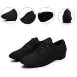 Men's Modern Dance Shoes Boys Canvas Latin Tango Ballroom Shoes Rubber Soft Sole Low Heels Dancing Black MartLion   