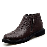 Leather Men's Boots Autumn Winter Warm  Fur Snow Crocodile Pattern Ankle Shoes Mart Lion Brown 6.5 