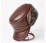 Winter Men's Leather Hat Thicken Leather Sheepskin Baseball Caps With Ears Warm Snapback Dad's Hats Sombrero De Cuero Del Hombre MartLion   