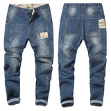 Men  splice Slim Stretch Jeans Classic Multi-pocket cotton male Casual denim MartLion Light blue 42 