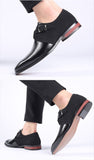 Men's Splicing Buckle Derby Shoes Leather Dress Wedding Party Office Oxfords Slip-On Flats Mart Lion   