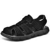 Summer Genuine Leather Men's Sandals Lightweight Men's Outdoor Beach Casual Shoes Sneakers MartLion Black 6.5 