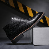 Men's Short Boot Lace-up Crocodile Grain Leather Ankle Martin Casual Shoes High Top Flats Mart Lion   