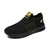 Sneakers Lightweight Men's Casual Shoes Breathable Footwear Lace Up Walking MartLion Black-Yellow 47 