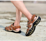 Men's Sandals Summer Leather Beach Rome Gladiator Casual Shoes Outdoor Mart Lion   