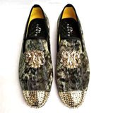 Handmade Gold Toe Men's Velvet Loafers Brand Party And Wedding Dress Shoes MartLion Khaki-2 5.5 