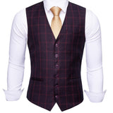 Barry Wang Men's Light Gray Plaid Waistcoat Blend Tailored Collar V-neck 3 Pocket Check Suit Vest Tie Set Formal Leisure MD-2305 Mart Lion MD-2302-Tie Set S 