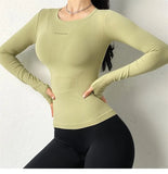 Cloud Hide Solid Yoga Shirt Women Long Sleeve Blouse Girl Sports Gym Top Running MartLion   