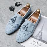 Fotwear Men's Dress Shoes Wedding Brogues Blue Black Tassel Dress Loafers Office Slip Mart Lion Blue 6.5 