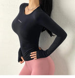 Cloud Hide Solid Yoga Shirt Women Long Sleeve Blouse Girl Sports Gym Top Running MartLion   