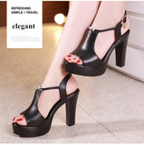 Block Heel Platform Sandals Women Wedding Shoes Summer T Strap High Heels Ladies OL Office MartLion   