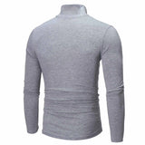 Autumn Winter Men's Solid Color Turtleneck T Shirts Slim Long Sleeve Black White Tops MartLion   