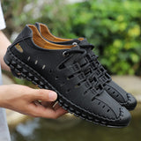 Summer Men's sandals Leather Breathable Beach Slippers Shoes Lace-up Outdoor Mart Lion   