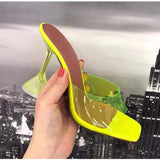 Star style Transparent PVC Crystal Clear Heeled Women Slippers High heels Mules Slides Summer Sandals Shoes MartLion   