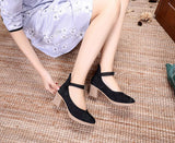 Jacquard Cotton Embroidered Women Chunky Heels 6cm Ladies Casual Comfort Old Beijing Pumps Retro Shoes MartLion   